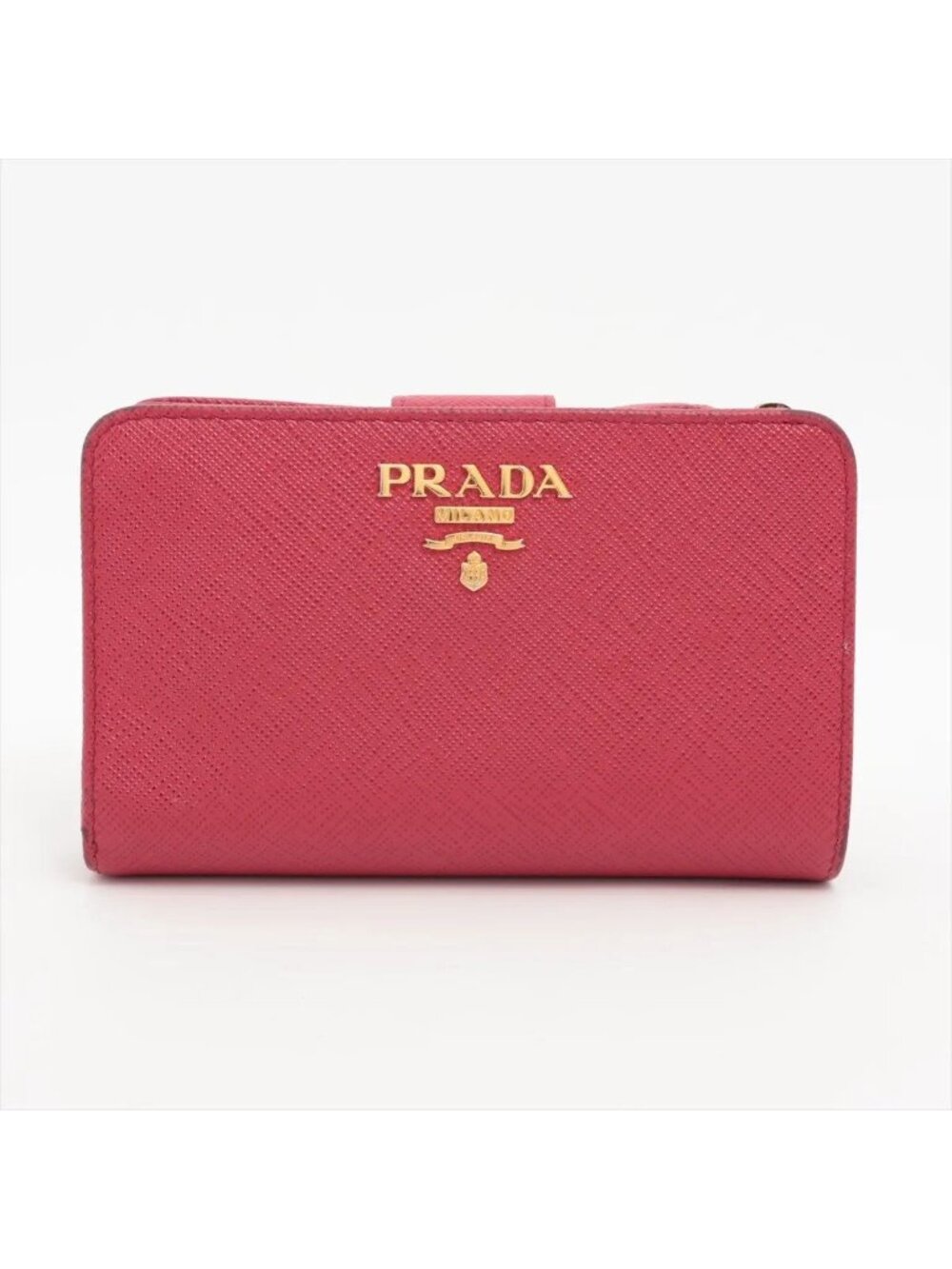 Prada Saffiano Leather Bifold Wallet Compact Pink